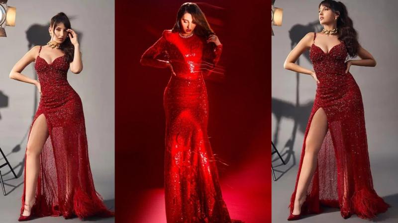 Nora Fatehi dropped her beauty in a red deep neck gown, you will lose your senses after seeing the style