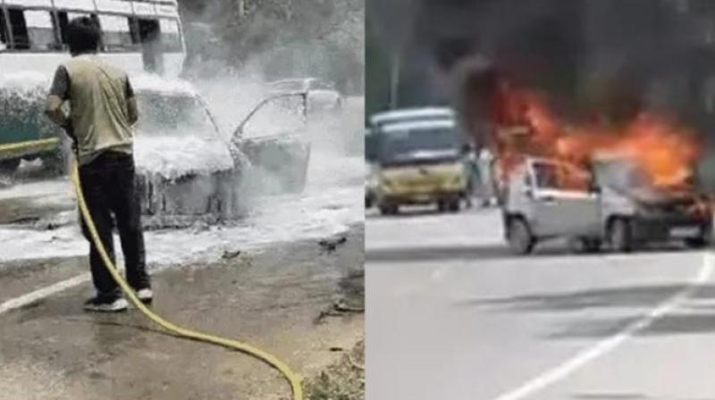 A car caught fire suddenly in Bathinda news in hindi