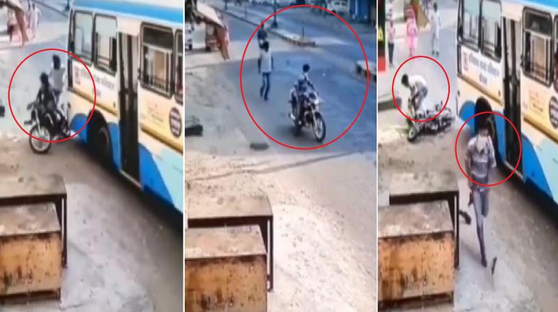 Haryana Roadways bus hit Chain snatchers, viral news In hindi