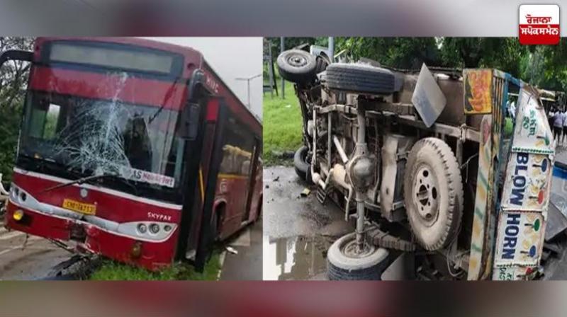 CTU bus and Mahindra pickup collide in Chandigarh news in hindi