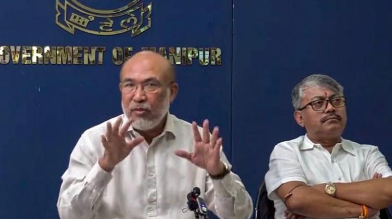  Imphal: Manipur Chief Minister N. Biren Singh addresses a press conference, on Monday, Sept. 4, 2023. (PTI Photo)