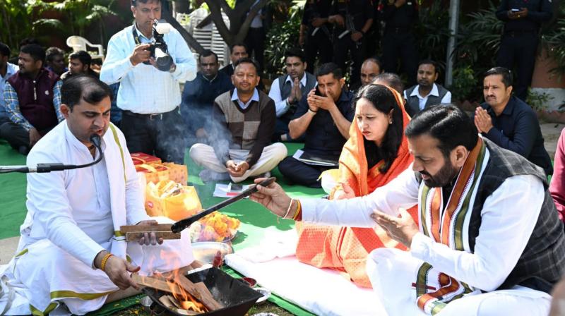 Chief Minister Nayab Singh Saini's house entry at CM residence