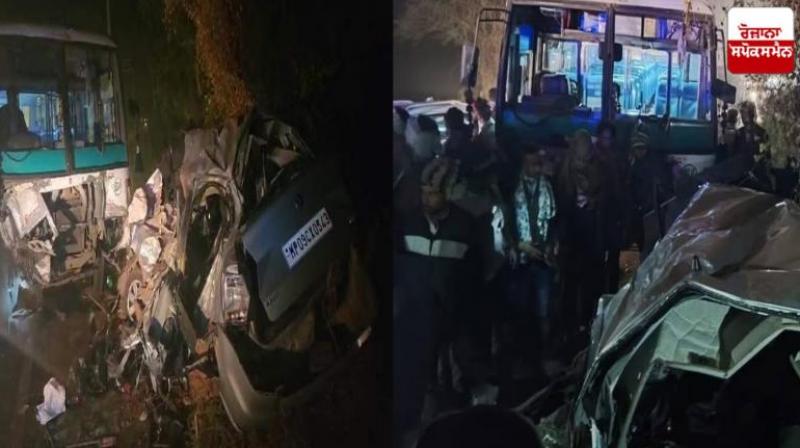 Fierce collision between bus and car, 5 people died news in hindi