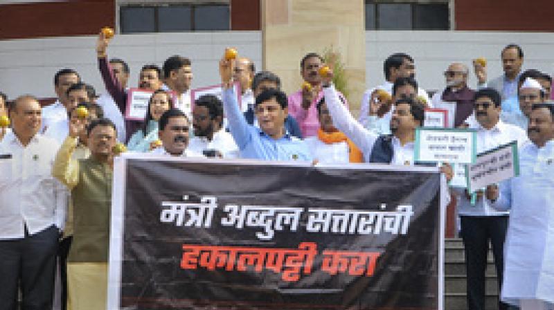 Maharashtra: Opposition protests in assembly premises demanding Abdul Sattar's resignation