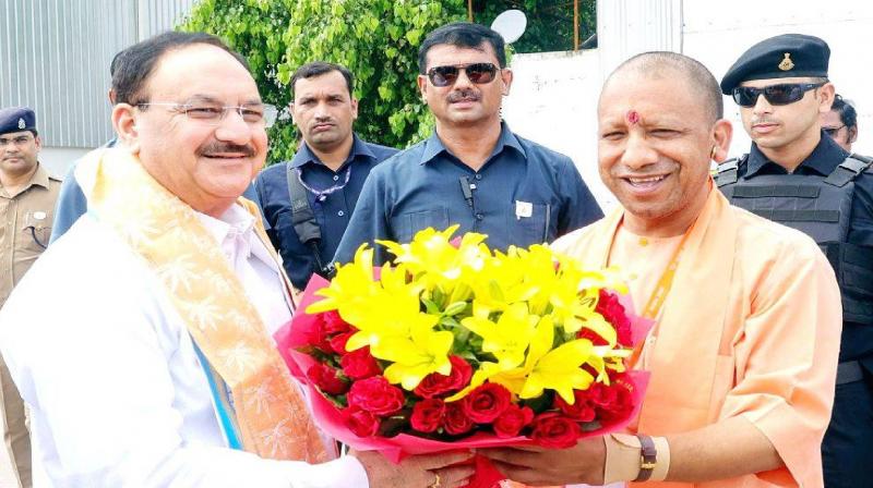 Nayab Singh Saini oath ceremony, JP Nadda, cm Yogi arrived news in hindi