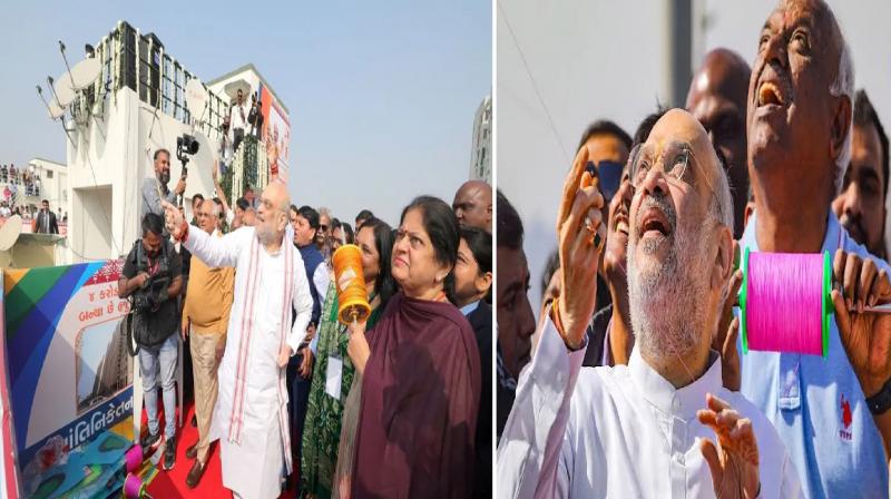 Makar Sankranti festival in Ahmedabad, Amit Shah did kite flying news in hindi