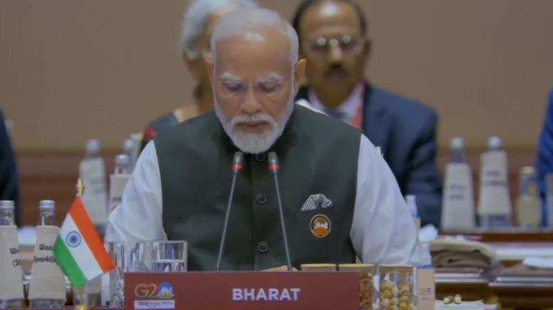 During PM Modi's address, 'Bharat' was written instead of India on the nameplate.