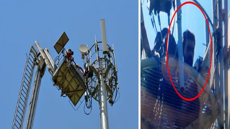 Man climbs 50 feet high tower in Chandigarh 