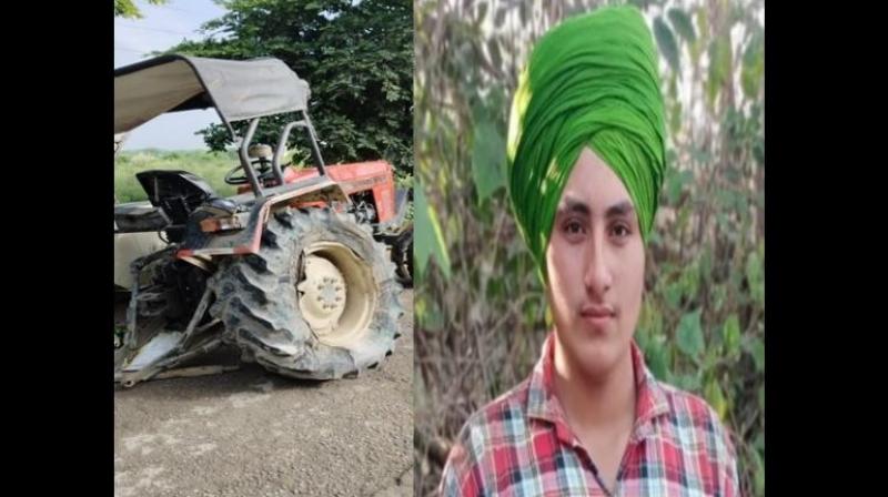 Victim Sukhdev Singh and his damaged tractor.