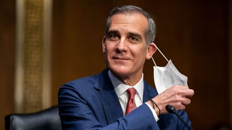 America's ambassador-designate Eric Garcetti arrives in India