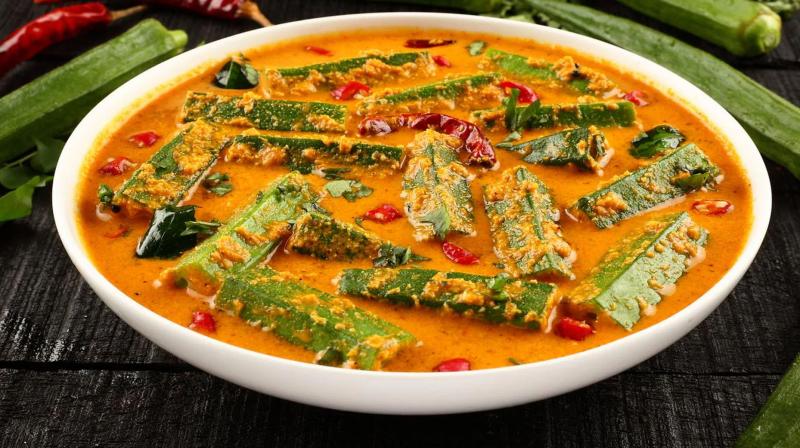 Make very bhindi kadhi in Punjabi style