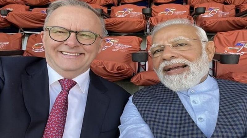 Modi walks around the ground with Australian PM before India-Australia Test match