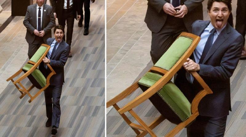 chair in hand justin trudeaus leaves canadian parliament viral photo news in hindi