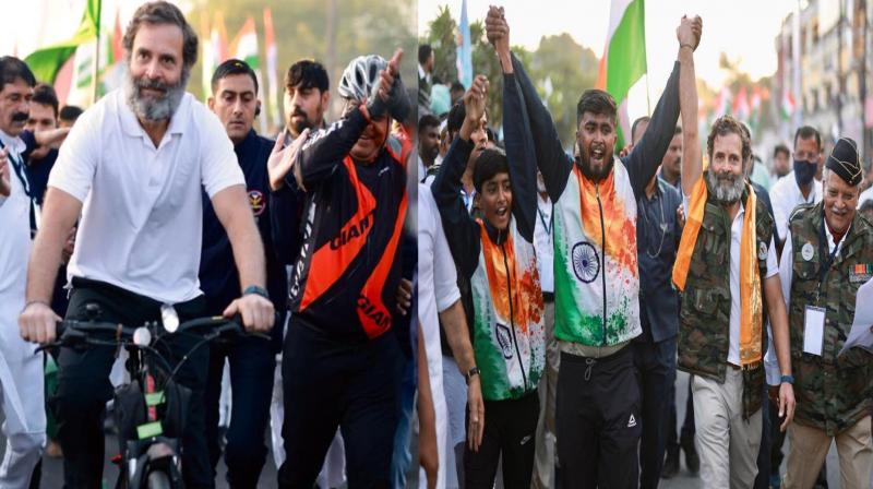 Bharat Jodo Yatra moves from Indore to Ujjain, Rahul Gandhi seen riding a bicycle