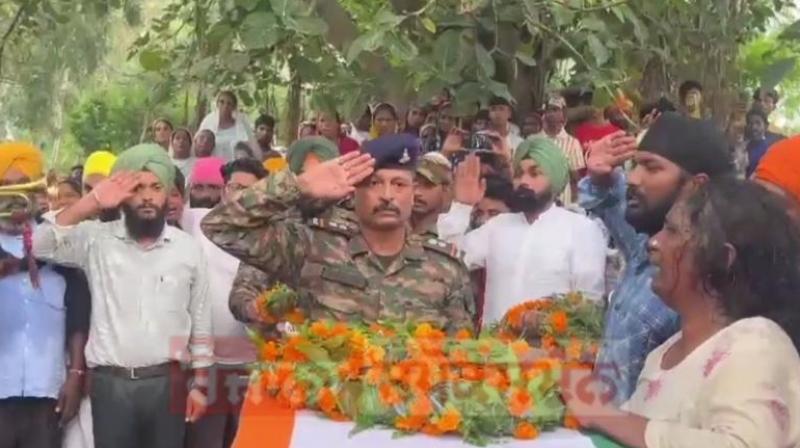 The last rites of the Punjab soldier martyred in Jammu were performed with official honours.