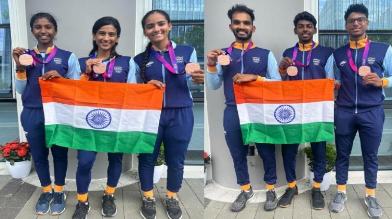 Indian women's and men's team won bronze medal in roller skating.