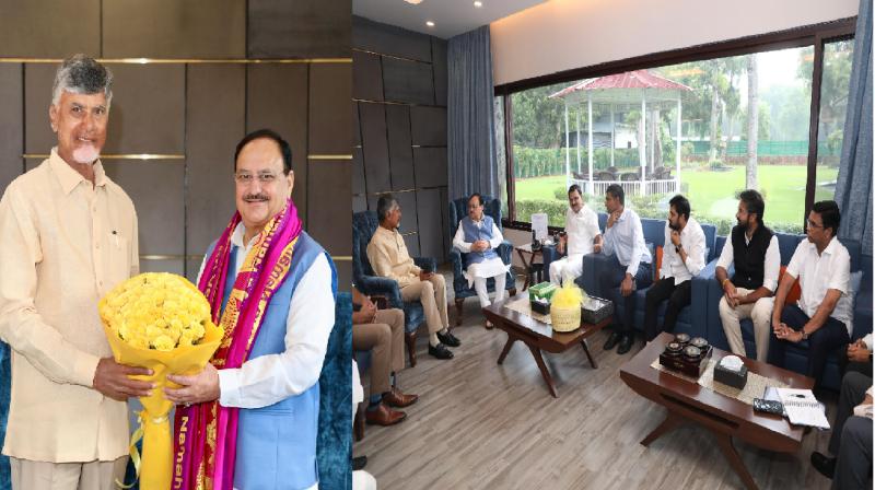 Chandrababu Naidu meets BJP President JP Nadda along with TDP MPs