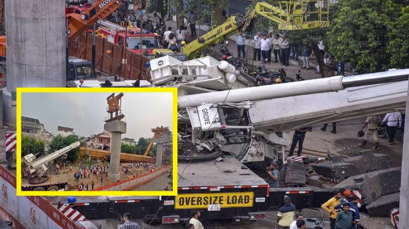 Surat metro construction accident, crane fell on nearby building news in hindi