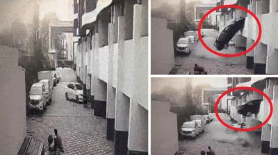 Car break wall and fell out of the first floor parking in Pune news in hindi