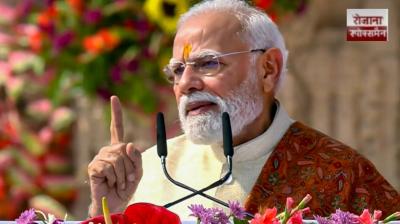 PM Modi hoists saffron flag in Ayodhya Ram Mandir