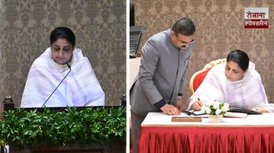 Sunetra Pawar, wife of late Ajit Pawar, is sworn in as Maharashtra’s Deputy Chief Minister by Governor Acharya Devvrat at Raj Bhavan, Mumbai.