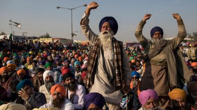 Farmers protest near Brahmashankar Zimpa's residence in Punjab