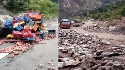 Devastation continues due to landslide in Himachal: Major accident in Kinnaur, 2 vehicles laden with apples damaged