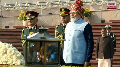 PM Modi paid tribute to the martyrs at the National War Memorial.